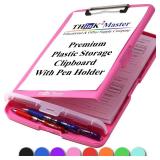 Think2Master Pink Plastic Storage Clipboard with Pencil Holder. | 25% Heavier & 25% Sturdier| Heavy Duty. Must Have for Nurses, Teachers & Classrooms.