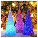 Ganeen 6 Pcs Acrylic Lighted Christmas Tree Metallic Glitter Christmas Tree Night Light Colorful LED Xmas Table Lamp Color Changing Xmas Tree Decor Holiday Decor (Gold, Silver, White)