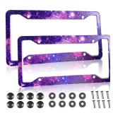 Purple License Plate Frames Galaxy License Plates Covers Aluminum Metal Starry Sky Night Car Tag Holders 4 Holes for US Canadian Car (Set of 2, 12.3" x 6.3")