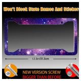 Purple License Plate Frames Galaxy License Plates Covers Aluminum Metal Starry Sky Night Car Tag Holders 4 Holes for US Canadian Car (Set of 2, 12.3" x 6.3")