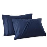 Bedsure Pillow Cases Queen Size Set of 2 - Polyester & Rayon Derived from Bamboo Cooling Pillowcase, Breathable, Soft and Wrinkle-Free Pillow Covers with Envelope Closure, Navy Blue, 20x30 Inches