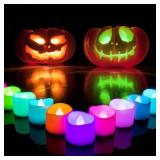 Homemory Multi Color Changing Tea Lights Battery Operated, 7-Color Changing LED Plastic Holiday Candles for Halloween, Pumpkin, Ofrenda, Christmas, Party, Dia1.5