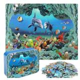 LELEMON 100 Pieces Puzzles for Kids Ages 4-8 Year Old Underwater World Theme Dolphins Fishes Jigsaw Puzzle for Children Learning Ocean Educational Puzzles Toys for Boys and Girls