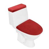 Stretch Velvet Toilet Lid Cover and Toilet Tank Lid Cover, Bathroom Super Soft Velvet Toilet Seat Cover Set Luxury Velvet Plush, with Elastic Bottom, Machine Wash, Red