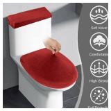 Stretch Velvet Toilet Lid Cover and Toilet Tank Lid Cover, Bathroom Super Soft Velvet Toilet Seat Cover Set Luxury Velvet Plush, with Elastic Bottom, Machine Wash, Red