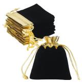 HRX Package Velvet Jewelry Bags 3x4 inch, 20pcs Black Gold Cloth Drawstring Pouches for Small Gift