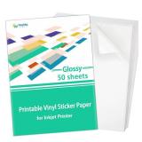 Gwybkq Sticker Paper Printable Vinyl for Inkjet Printer, 50 Sheets Glossy White Waterproof Labels