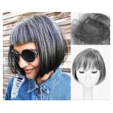 Civrie Hair Toppers for Women with Bangs Short Bob Synthetic Hair Pieces for Thinning Hair Side Part Hair Toppers for Women Grey Mixed