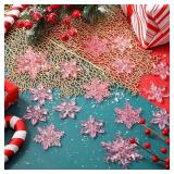 A 45 Pieces Crystal Snowflake Ornaments Clear Acrylic Snowflake Christmas Xmas Tree Hanging Pendants for Winter Theme Party Favors Supplies (Pink)