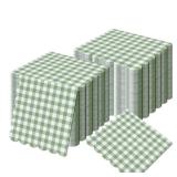 A 120 Pieces Sage Green Scalloped Cocktail Napkins Plaid Disposable Paper Napkins Green Gingham Guest Napkins for Wedding Bridal Shower Baby Shower Dinner Beverage Supplies