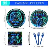 Neon Game On Decorations Tableware - Video Game Happy Birthday Paper Plate Napkin Forks for Boys Graffiti Wall Level Up Gaming Night Arcade Birthday Party Supplies Serve 24 Guests