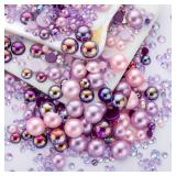 A 60g Light Amethyst Pearls Rhinestones for Crafts Mixed Size 3mm-10mm AB Color Round Half Pearls Flatback Pearl Beads and Resin Rhinestones Set for Face Art with Gel Gel