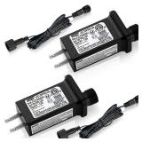 A 2 Pcs Class 2 Power Supply with 2 Extension Cord LED Transformer Replacement for Christmas String Lights LED Controller IP44 Waterproof Low Voltage Transformer(24v7.2w, 8 Modes)