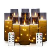 kakoya Flameless LED Candles with Timer 3 Pc Flickering Flameless Candles for Romantic Ambiance and Home Decoration Stable Acrylic Shell,with Embedded Star Stringï¼Battery Operated Candlesï¼Gr