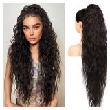 LONAI Ponytail Extension, 34" Long Wavy Drawstring Ponytail Extensions, DP001 Softer Lighter 80% Japanese Import Synthetic Clip in Hair Extensions Natural Looking Hairpiece for Women-Black Brown