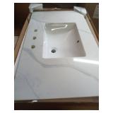 allen + roth Calacatta quartz 37-in x 22-in White Quartz Undermount Single Sink 3-Hole - Retail: $269