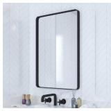 Black Bathroom Mirror for Wall, 18 x 26 Inch Rounded Rectangle Metal Framed Bathroom Wall Vanity Mirror Farmhouse, 1/4-inch Shatterproof Glass | Ultra-Flush Hanging