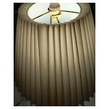 Table Lamp with Pleated Shade and Pull Chain, Beige Wood Finish/White, for Entry Console, Bedroom, Living Room