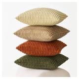 MIULEE Pack of 4 Corduroy Decorative Throw Pillow Covers 18x18 Inch Soft Boho Striped Pillow Covers Modern Farmhouse Home Decor for Sofa Living Room Couch Bed Brown Green