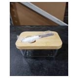 Glass Butter Dish with Bamboo Lid and Knife, Airtight Seal for Freshness, Large Butter Dish for East and West Coast Butter, Ideal for Countertop and Refrigerator Storage, Premium Glass Butter Keeper