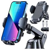 HTU 2024 Best Car Phone Holder Mount 80+LBS Strongest Suction & Military 5-in-1 Universal Upgraded Dashboard Windshield Vent Truck Stand for iPhone 16 15 14 Android Patent & Safety Certs, Blac