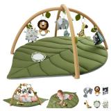 Blissful Diary Baby Play Gym & Activity Mat, Oversize Leaf Shaped Baby Play Mat w 6 Detachable Toys, Tummy Time Mat Promote Motor Skills & Sensory Development Mat, Newborn Infant Baby Essentials Gift