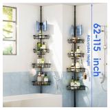 Coonoor Corner Shower Caddy Tension Pole - 62-115 INCH - 4-Tier Rustproof Bathroom Organizer Shelves, Adjustable Bathtub Tub Shampoo Storage