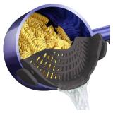 AUOON Clip On Strainer Silicone for All Pots and Pans, Pasta Strainer Clip on Food Strainer for Meat Vegetables Fruit Silicone Kitchen Colander (Gray)