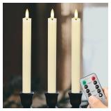 AFINETH Flameless Taper Candles, 9.6" Real Wax Battery Operated Candles with 3D Wick, 3 Pack Led Candles Flickering Candlesticks, Electric Candles for Home, Wedding, Party Decor, Ivory