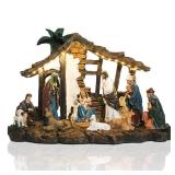 Ovewios Nativity Sets for Christmas Indoor, Nativity Set with Figures for Tabletop, Resin Stable Nativity Scene Light up Christmas Decorations for Indoor Home Tabletop Party Holiday Ornament Gift