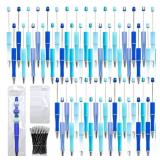 DASTTUIS 150 Pieces DIY Beadable Pens Kit - 50 plastic Beadable Pens Bulk, Refills & pen bags Included - Beaded Pens Black Ink Ballpoint Cute Pens for Students Teacher Blue