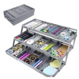 3 Tier Drawer Organizer, Collapsible Small Drawer Organizer Multi Level, Shallow Drawer Organizer Expandable for Makeup, Jewelry, Office Desk Drawers