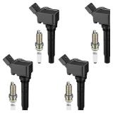 BDFHYK Ignition Coil Pack UF716 and Iridium Spark Plugs LFER7BHX Compatible with Audi A3 A4 A5 A6 Q5 Q7 S3 S4 TT Volkswagen Beetle Golf Passat Jetta 1.8L 2.0L L4 UF752 06K905601B Sets of 4