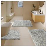 Bathroom Rugs Sets of 3 Piece Ultra Soft Chenille Bath Mat, Non-Slip and Super Absorbent Bathroom Rug, Strong PVC Underside, Machine Washable Bath Carpet for Bathroom,Light Gray