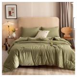 ROSGONIA Comforter Full Size for Girls Boys Teens Olive Green, 3pcs (1 Olive Comforter & 2 Pillowcases), Lightweight Dorm Bedding Blanket Quilts