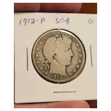 1912-P Barber silver half dollar