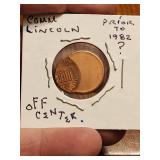 Off center stamp Lincoln penny 1982