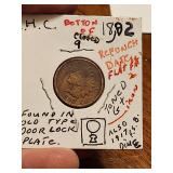 1892 error Indian head penny. Restamped date, 9 closed, flat fat 2