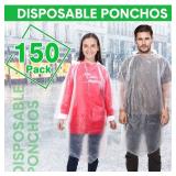 150 Pcs Disposable Rain Ponchos Bulk for Adults Emergency Ponchos with Hood for Man Women Travelling Camping Hiking(Clear)