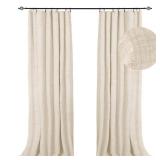 100% Blackout Shield Full Blackout Curtains for Bedroom 84 inch Length 2 Panels Set, Clip Rings/Rod Pocket Faux Linen Black Out Curtains for Living Room, Thermal Insulated, 50Wx84L, Butter Cream