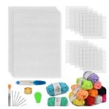 BUYGO 39Pcs Mesh Plastic Canvas Sheets Kit Including 15 Pieces Clear Plastic Canvas, 12 Color Acrylic Yarn and Embroidery Tools for Embroidery Plastic Canvas Craft