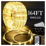 KNONEW 164FT 1000LED Rope Lights Outdoor Indoor,String Lights Waterproof 8 Modes Clear Tube Lights for Outside,Bedroom,Wedding,Garden,Patio,Christmas,Tree,Rv,Holiday Decoration(Warm White)