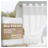 No Hook Slub Textured Shower Curtain with Snap-in PEVA Liner Set - 71" x 74"(72"), Hotel Style with See Through Top Window, Fabric Outer Curtain & Waterproof Inner Liner, White, 71x74