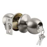 BESTTEN Keyed Entry Door Knob with Lock, Interior and Exterior Door Lock, Standard Ball, Satin Nickel