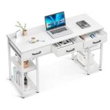 ODK Office Small Computer Desk: Home Table with Fabric Drawers & Storage Shelves, Modern Writing Desk, White, 48"x16"