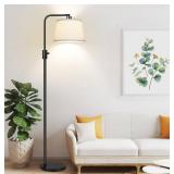 Dimmable Arc Floor Lamp for Living Room Modern Standing Lamp with Linen Shade Black