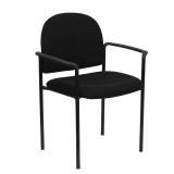 Flash Furniture Tiffany Side Reception Chair with Armrests, Stackable Fabric Waiting Room Chair for Commercial or Residential Use, Black