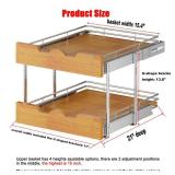 DINDON 2 Tier Pull Out Cabinet Organizer (17" W x 21" D) Slide Out Wood Shelf Double Tier Kitchen Wire Basket With Chrome Finishâ¦ - Retail: $105.26