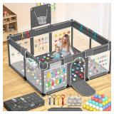 Baby Playpen with Play Mat, 71x51 Extra Large Playpen with Gate, Indoor & Outdoor Baby Fence, Anti-Fall PlayYard for Babies and Toddlers, Kids, Children