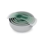 Joseph Joseph Nest 9 Plus, 9 Piece Compact Food Preparation Set with Mixing Bowls, Measuring cups, Sieve and Colander, Editions Range, Sage Green